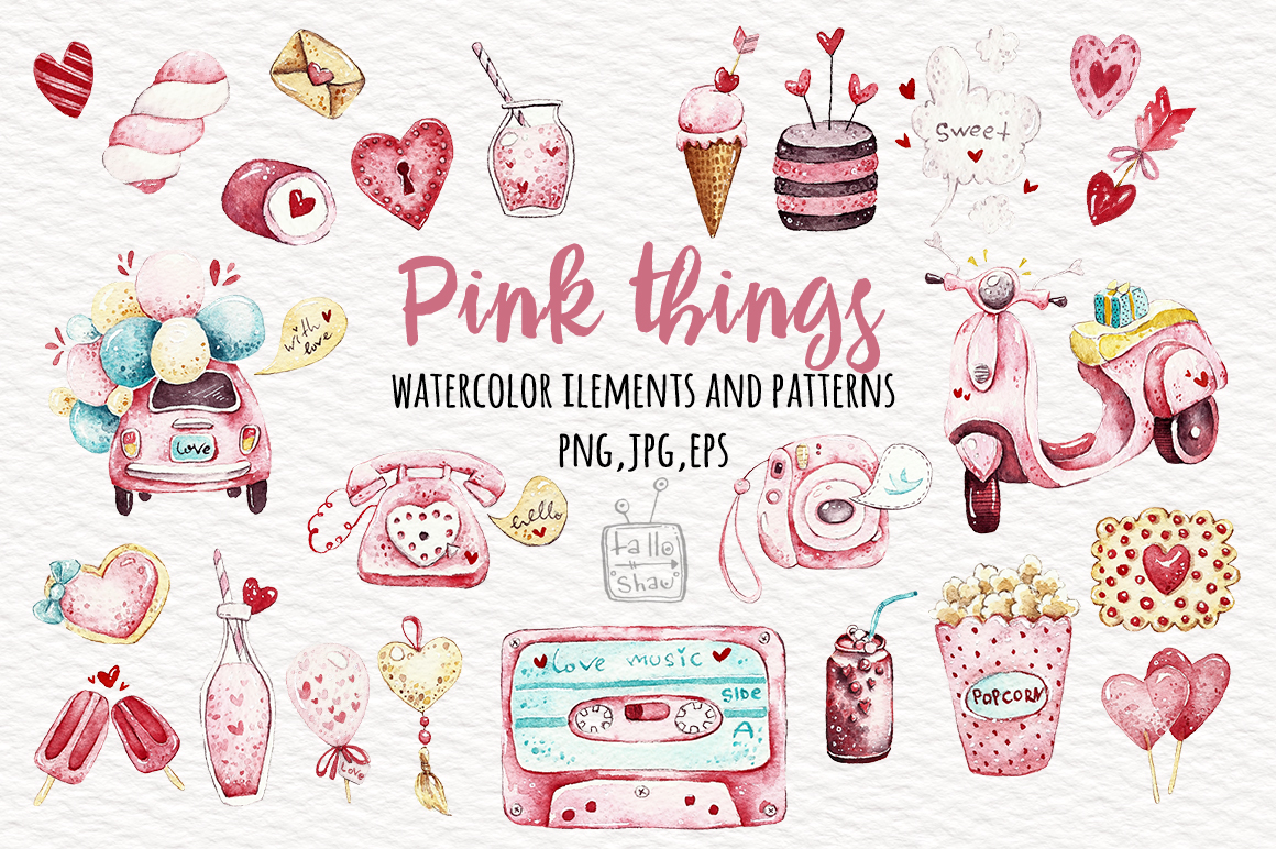 Watercolor Pink Things - The Spring Romance Bundle 
