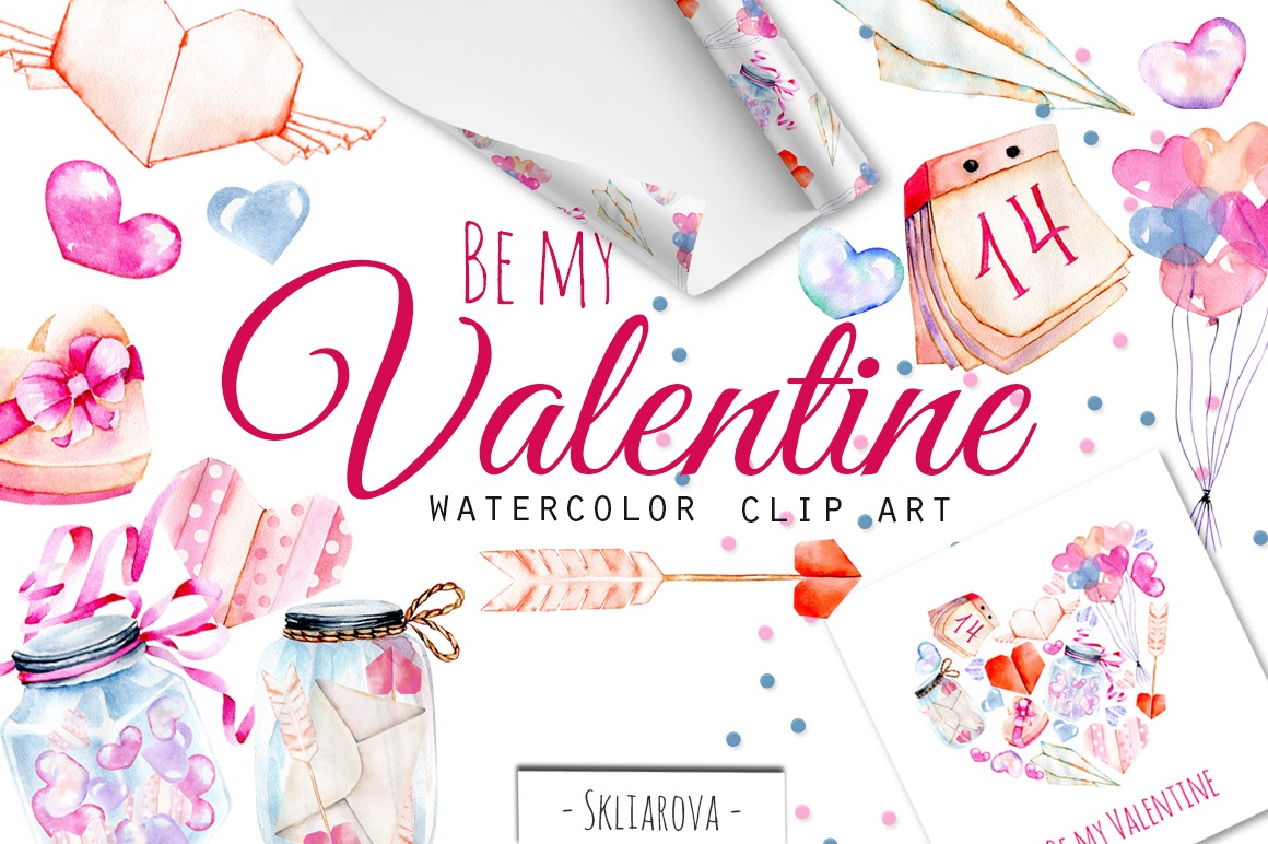 Be My Valentine Watercolor Clip Art - The Spring Romance Bundle 