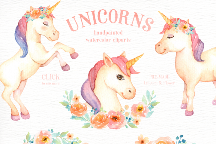 Unicorns watercolor Clip Art