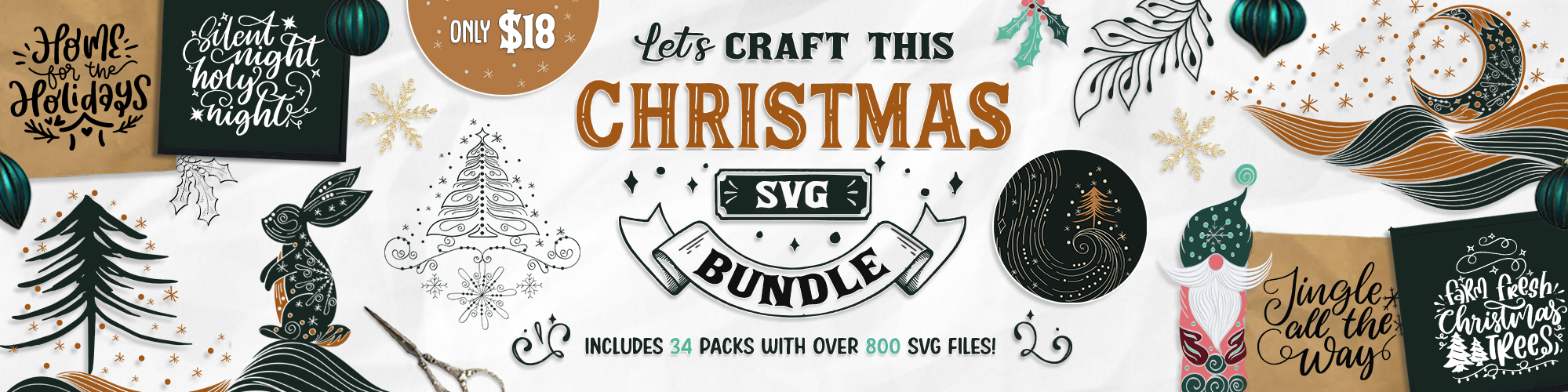 Christmas Bundle With 34 Stunning SVG Packs From TheHungryJPEG