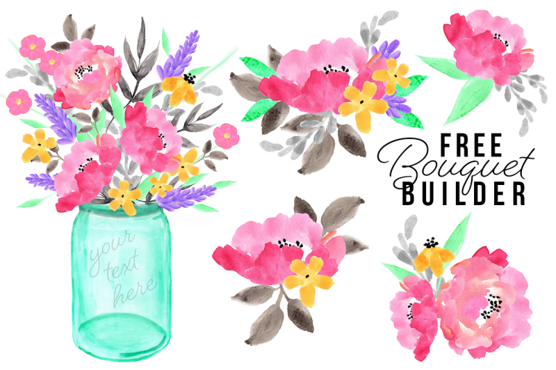 FREE: 9 Packs Of Elegant Watercolor Flowers and Other Elements